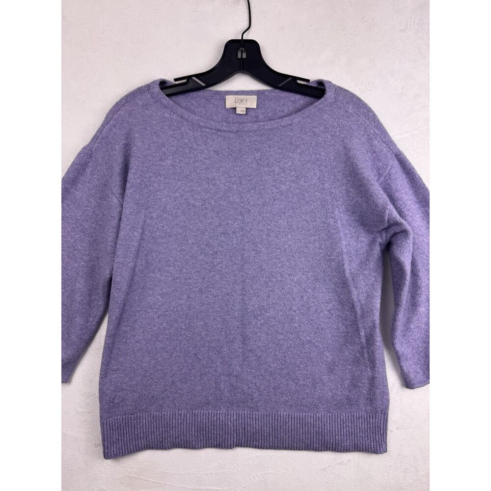 LOFT Women’s Small Lilac Boat Neck Pullover Sweater Cotton Blend 3/4 Tie Sleeve - Picture 2 of 9